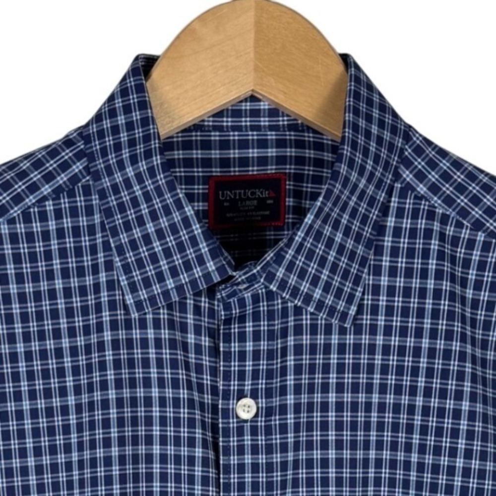 UNTUCKit Vinden Plaid Slim Fit Performance Stretch Shirt Mens L Blue Button Down